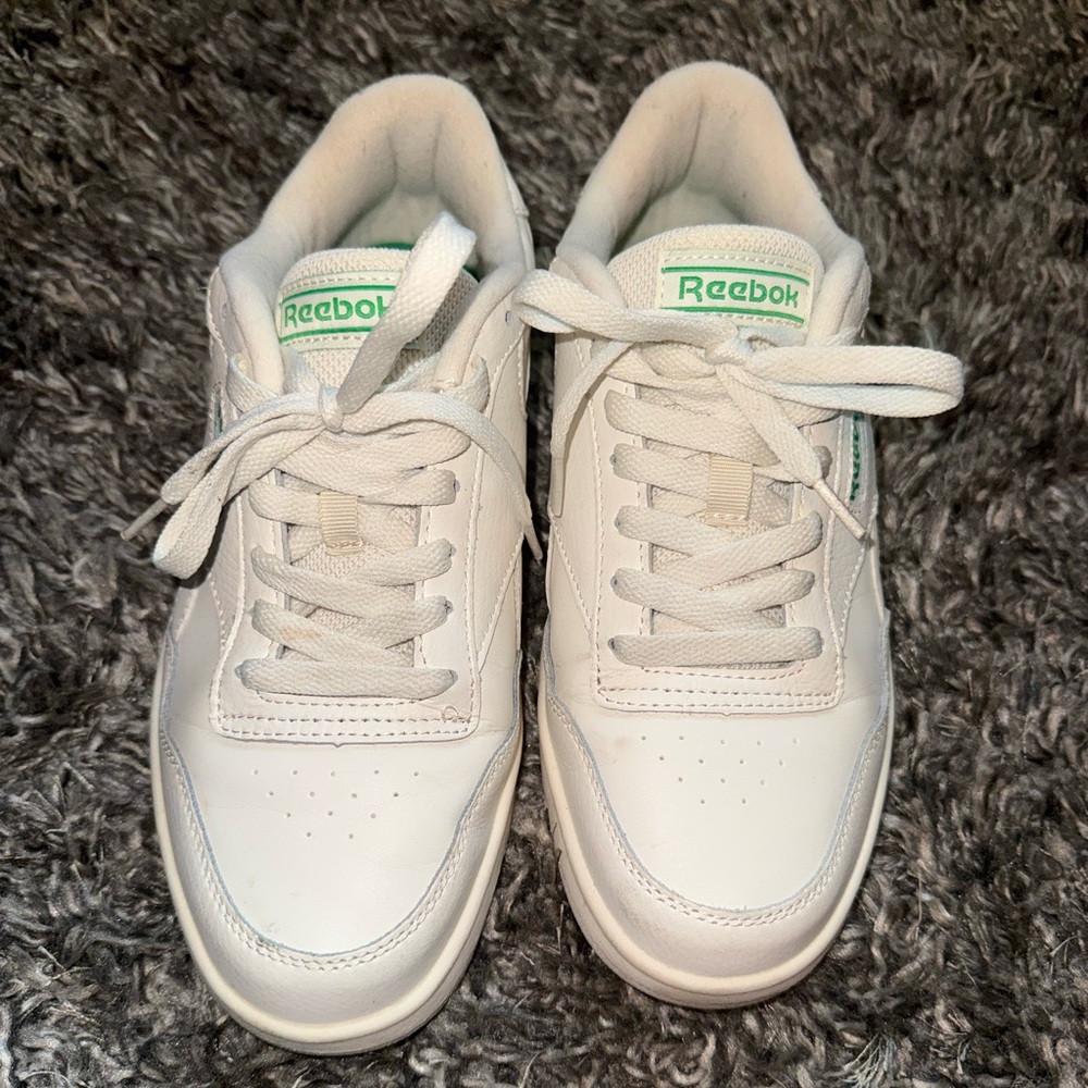 Reebok White Court Advance Sneakers with Green Accents
